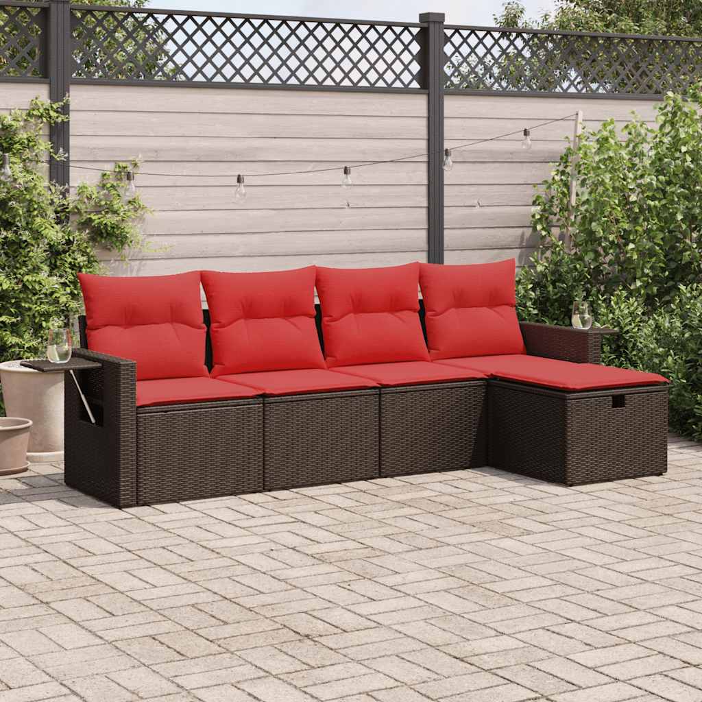 5 Pcs conjunto sofás p/ jardim c/ almofadões vime PE castanho