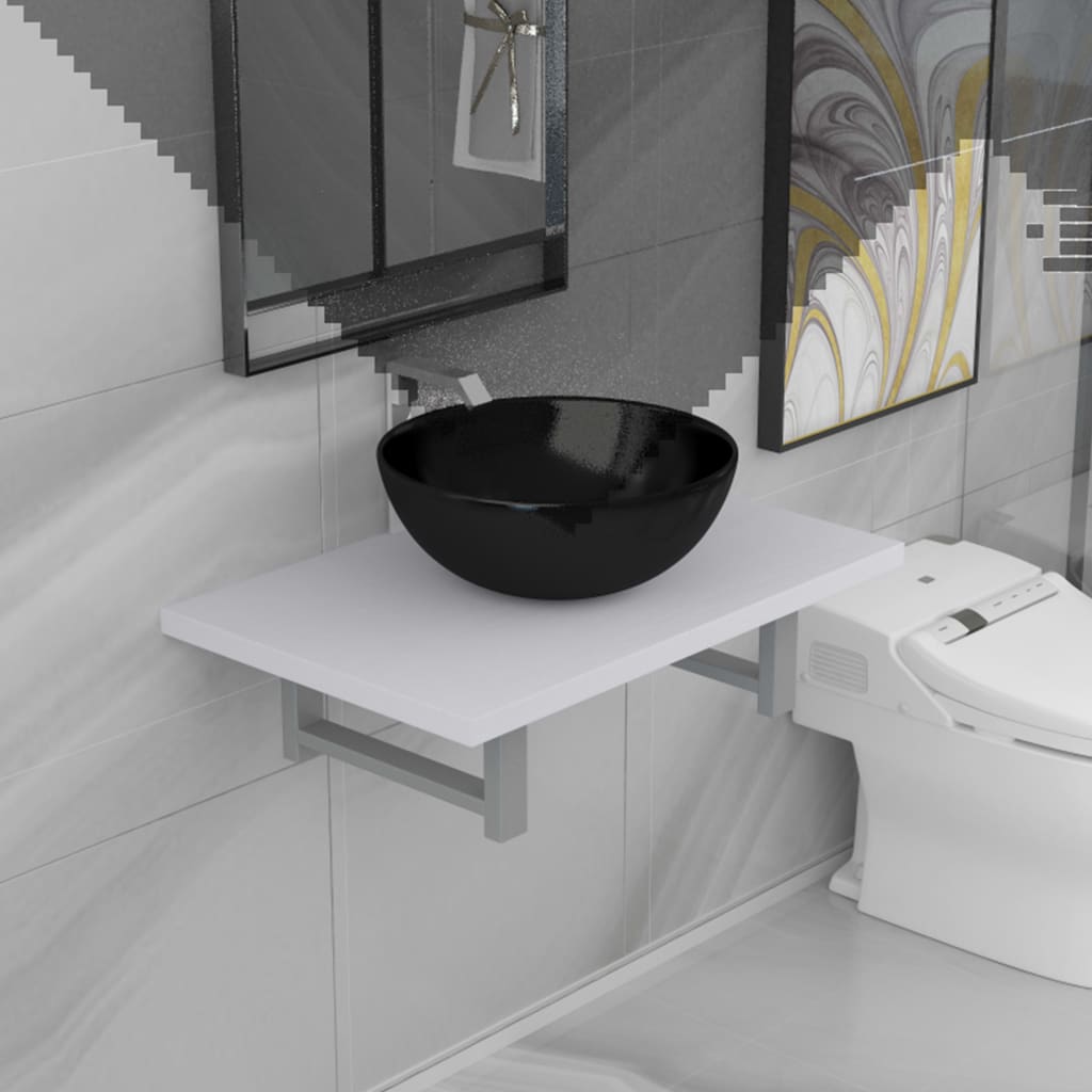Conjunto de móveis de casa banho 2 peças cerâmica branco