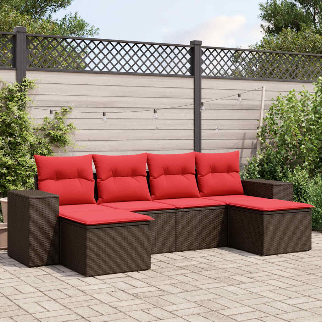 Conjunto de sofá de jardim com 6 peças e almofadas em rattan sintético marrom