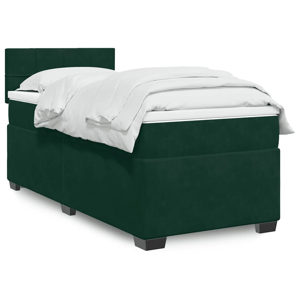 Cama com molas/colchão 90x200 cm veludo verde-escuro